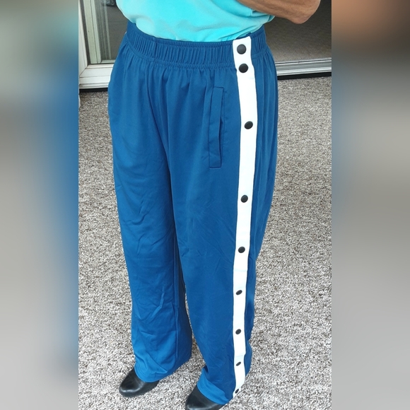 Women's Blue/White Tear Away Basketball Warm Up Split Side Snap Jogger Pants - Picture 1 of 7
